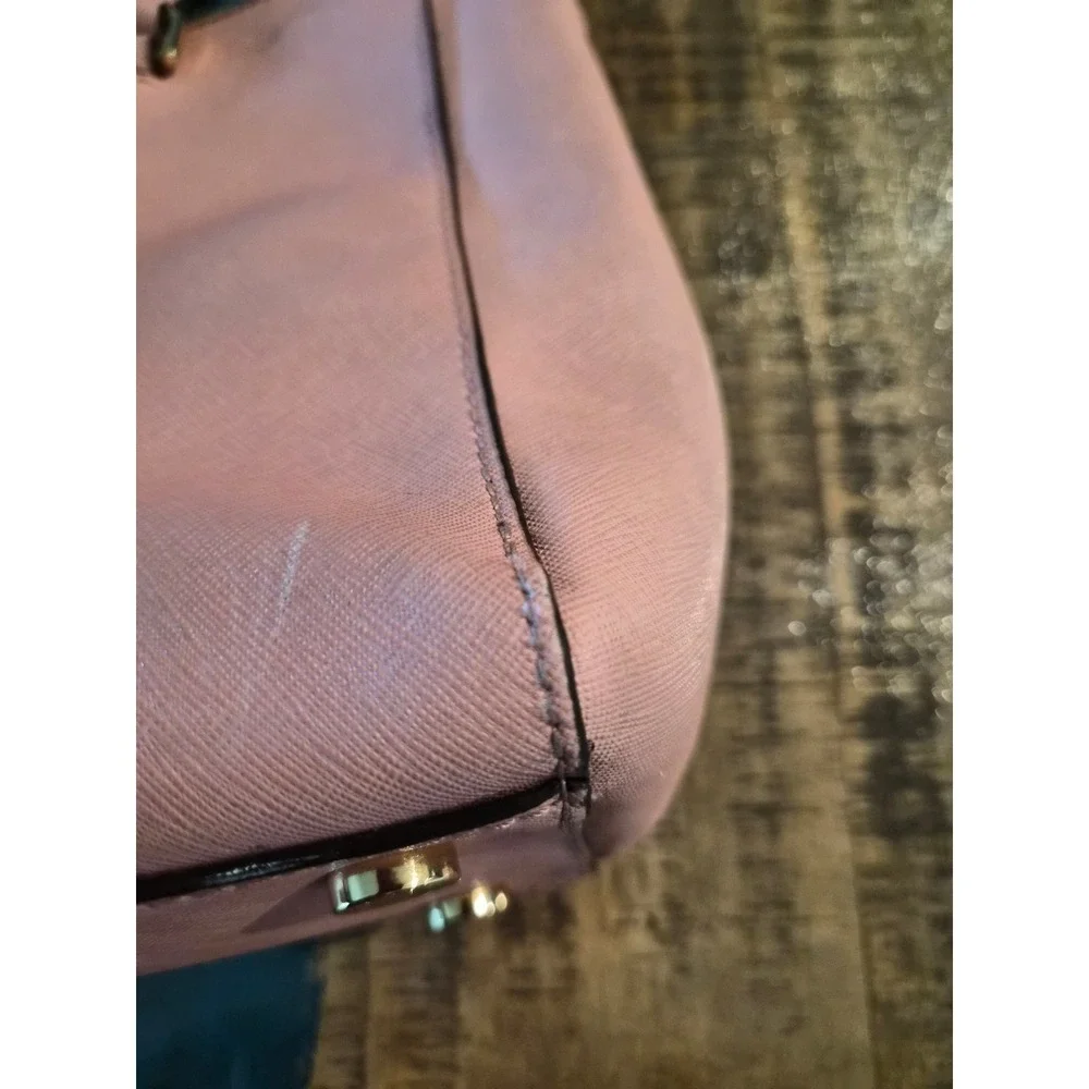 Michael Kors Savannah Satchel Pink Saffiano Leather Handbag Gold Hardware